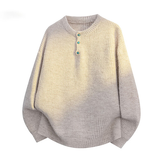 Geslandi American Henry collar sweater for men 2025 autumn and winter new trendy brand high-end lazy style inner sweater gray XL