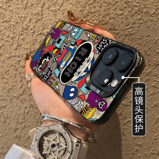 Du Fanna trendy brand graffiti magnetic suction suitable for Apple 16 mobile phone case 14plus boys 13 creative iPhone 15 personality 11promax cartoon 12 couple anti-fall full package silicone black [magnetic suction case] RlC trendy brand graffiti iPhone 16 Pro Max