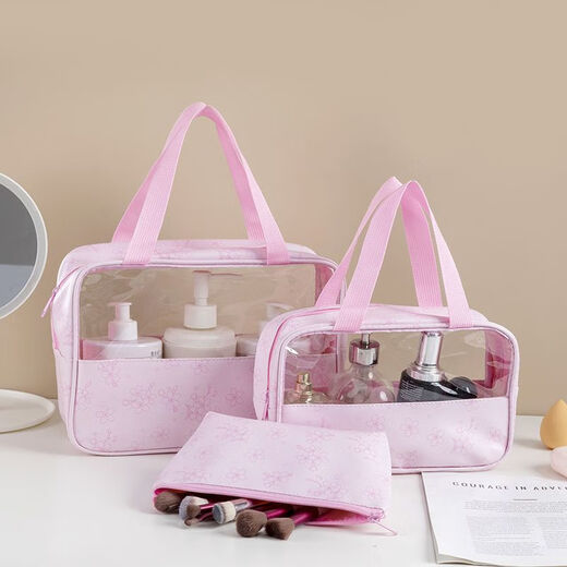Fantasy PU splicing cosmetic bag PVC transparent waterproof toiletry bag travel portable handbag large capacity bath storage transparent large size