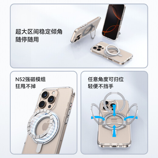 Mr. Blue Ghost [360 Rotating Pivot Shell] Applicable to Apple 16pro mobile phone case iPhone 16pro protective case transparent magnetic charging anti-fall bracket shell
