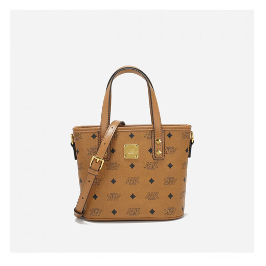 MAGIC KING MK official light luxury bag genuine leather printed mini food basket women's bag handbag crossbody bucket bag shoulder bag cognac color 9071 modified rivet style (top layer cowhide) with PVC