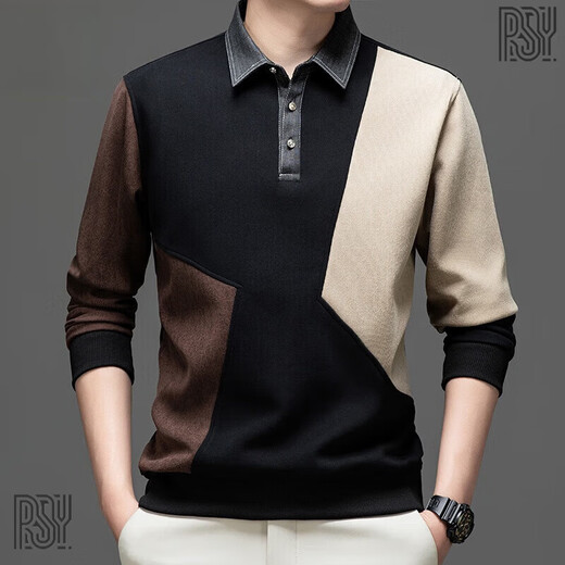 BG GLAMURB light luxury brand polo shirt men's sweatshirt autumn fashion long-sleeved T-shirt top loose casual lapel khaki spring and autumn style L 120-140Jin Jin equals 0.5 kg