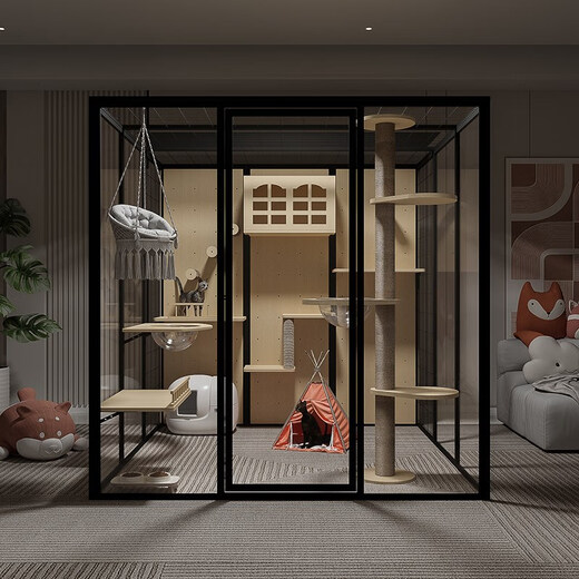 Panoramic Cat Villa Cat House Home Cat Cage Large Indoor Cat Villa Cat Cabinet Luxury Glass Cat Room Customized Length 246 Depth 120 Height 183 Includes Entry Package Installation