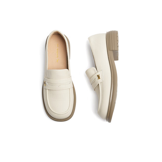 Red Dragonfly Loafers женский весенний весенний стиль нового стиля одно стандартный женский обувь густые каблуки в британском стиле маленькие кожаные туфли женская одиночная обувь WLB14137 Bei White 35