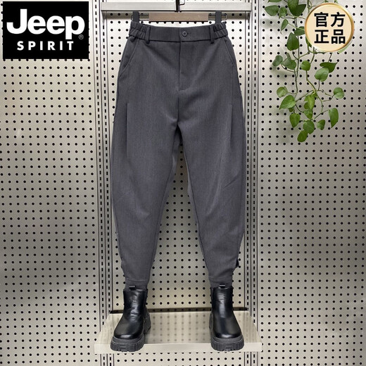 JEEP SPIRIT autumn and winter new trousers men's thin velvet thickened trousers with Martin boots harem pants Velcro casual pants black plus velvet 34 165-175Jin Jin is equal to 0.5 kg