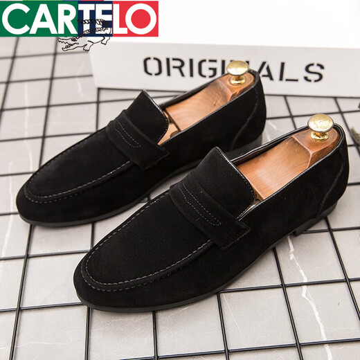 
CARTELO 2025 summer new product bean doodle shoes for men spring frosted fur casual loaf trendy shoes men Korean style leather shoes 6999 brown 40
