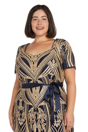 R&M Richards Adult Women's Sequined Long Evening Dress Navy Gold 18 Plus