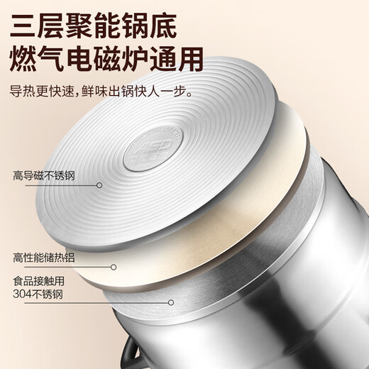 ASD steamer 304 stainless steel true three-layer heightened steamer large capacity steamed bun pot double bottom open flame induction cooker universal large size large capacity steamer 3 layers 34cm