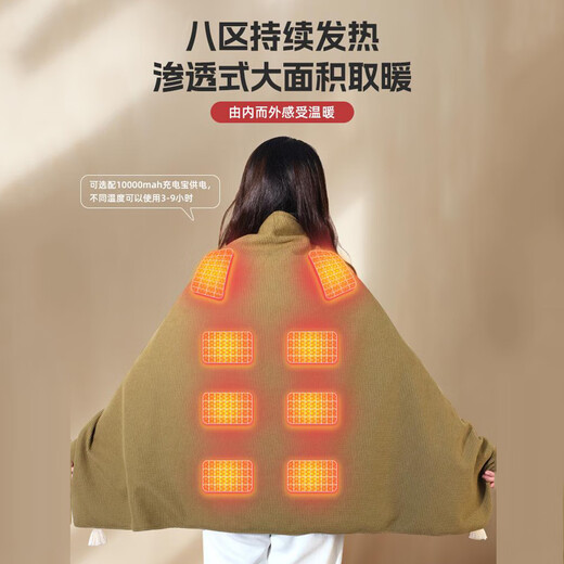 YOSHOY Heating Blanket Electric Heating Shawl Blanket Warm Cloak Electric Heating Warming Blanket Multifunctional Heating Blanket USB Power Bank Warming Blanket Birthday Christmas New Year's Day Valentine's Day Gift Light Green丨Brand Gift Box丨No Power Bank