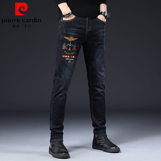 
Pierre cardin Hong Kong men's knitted jeans spring, autumn and winter new fashion embroidered elastic slim casual versatile trousers light gray 6628 33 (2 feet 6)