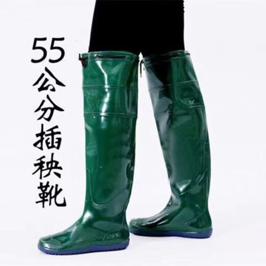 New paddy field transplanting shoes, rain pants, rain boots, men and women, high-top water pants, cow tendon rain boots, farm shoes, wading fishing shoes, 368 khaki 60 cm (one size shot) 40