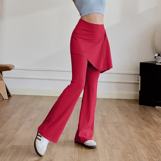 Dcw hip-covering yoga pants women's anti-embarrassment fitness pants skirt can be worn outside Pilates training slimming micro-flared pants new style cranberry pink S