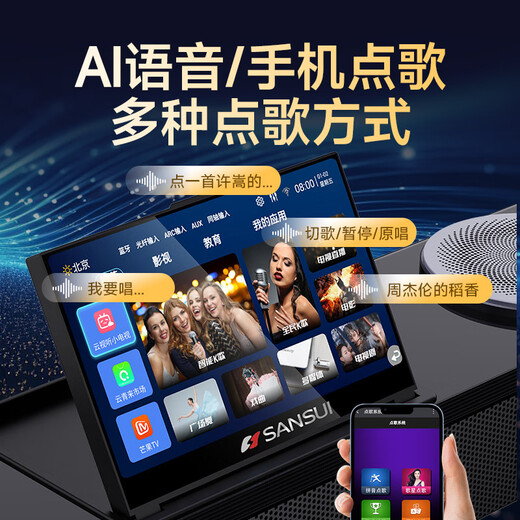 SANSUI Home Echo Wall TV Speaker Home Theater KTV Set Living Room Three-dimensional Surround Wireless Bluetooth Speaker Karaoke Speaker K Song with Subwoofer 93H