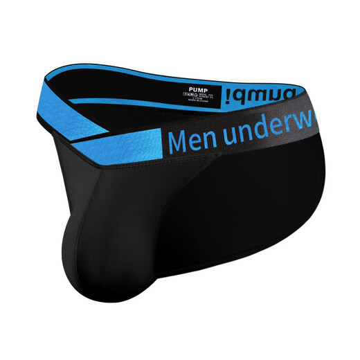 Low-waisted summer men's briefs, hip-raising, high-slit, fitness-looking, thin, breathable bag thong, T-pants, black XL