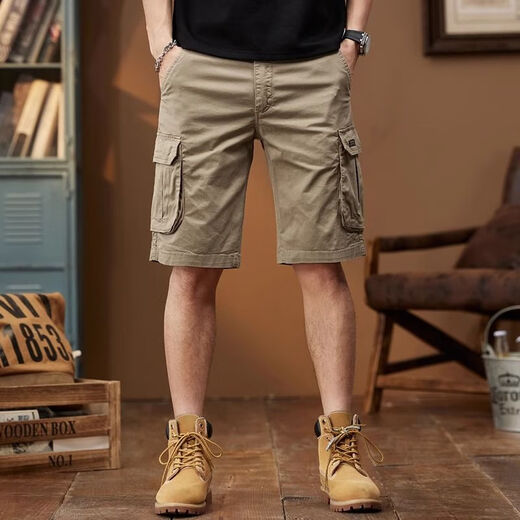 Lingkaqi American Retro Trendy Brand Tooling Shorts für Männer losen 2024 Sommer Neues Mehrfach-T-Fünf-Punkte-Hosen Casual Mid-Pant