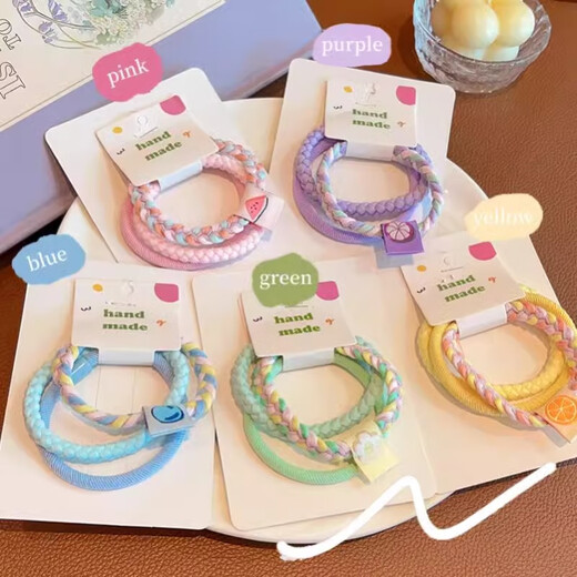 Children's Candy Color Rubber Band High Elasticity and Durable Hair Tie Cute and Doesn't Hurt Hair Hair Tie 2024 New High-Looking Hair Tie Candy Color Rubber Band-Pink-Mixed Pack-3 PCs