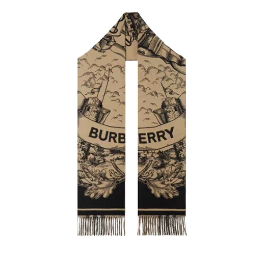 BURBERRY Double Eleven genuine women's scarf with large letters logo print, fashionable and versatile double-sided wool shawl, warm scarf, beige UNI