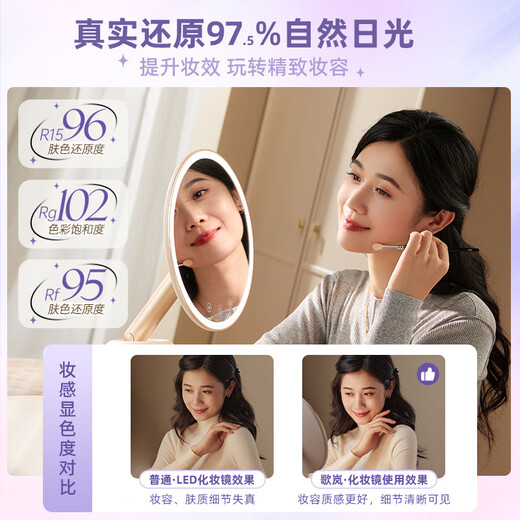 Gevilan 3D linkage makeup mirror with light LED fill light beauty mirror desktop dressing table high-definition makeup mirror Chinese Valentine's Day gift for wife and girlfriend M2 Milkshake White-Muxia Iris Gift Box