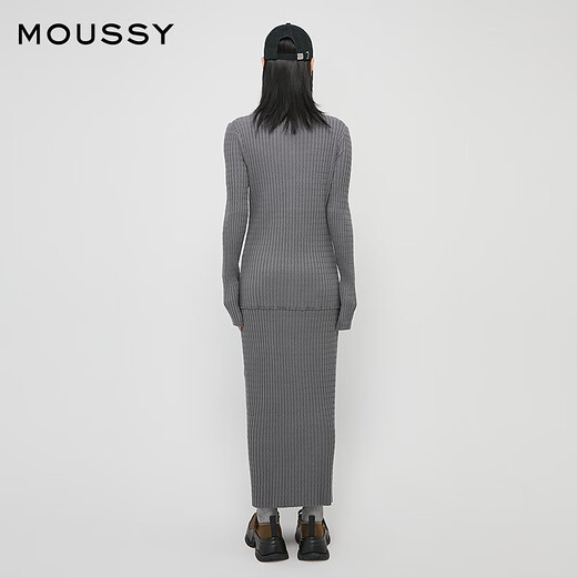 moussy 新品简约风淑女H型长款针织连衣裙010HA673-7891 160灰色 M