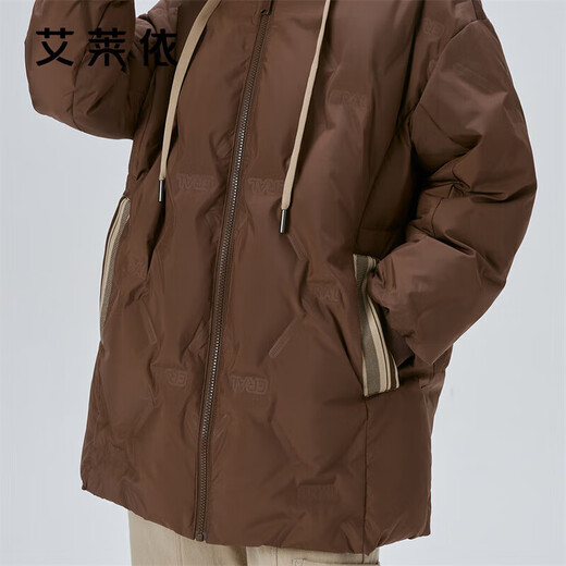 Ai Lai down jacket women's fake two-piece short hooded loose fashion warm baseball jacket honey tea brown 165
