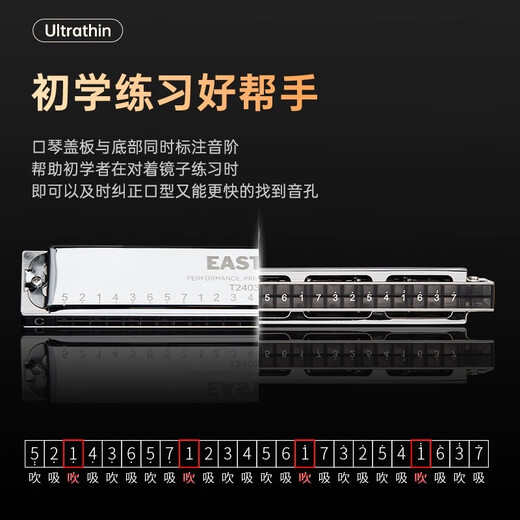 东方鼎（EAST TOP）24孔复音口琴学生C调成人练习初学者口琴演奏专业T2403S 2.0