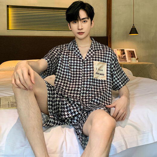 Célébrité Internet modale Pajamas Pyjamas Men's Summer Ice Silk Silk à manches minces de vêtements pour la maison pour jeunes d'été G841 L 100 ~ 130jin [Jin est égal à 0,5 kg]