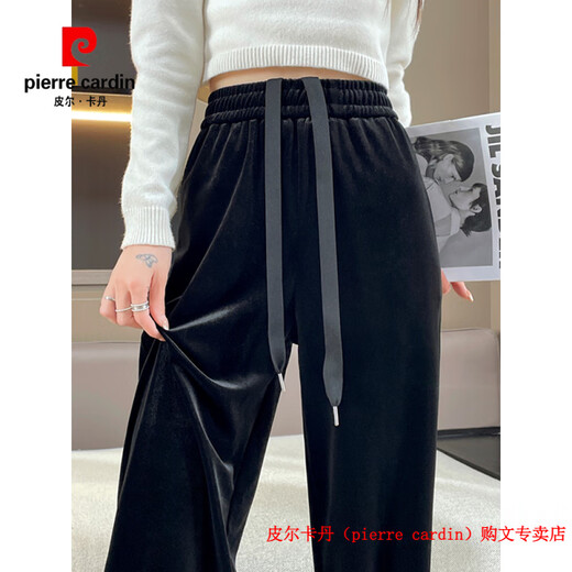 Pierre Cardin brand high-end light luxury gold velvet wide-leg pants for women, spring, autumn and winter velvet trousers for women, high-waisted, slim, straight and narrow version. Brand high-end new product - black winter coat with velvet 3XL 135-146Jin Jin is equal to 0.5 kg