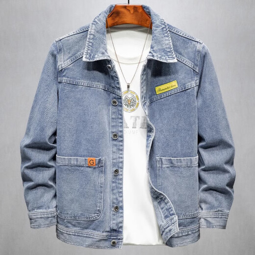 Chaqueta de mezclilla de pájaros carpinteros para hombres en primavera y otoño American High Street Diseño de chaqueta suelta y hermosa decoración de bolsillo versátil TBK-2679-2 Negro 5xl
