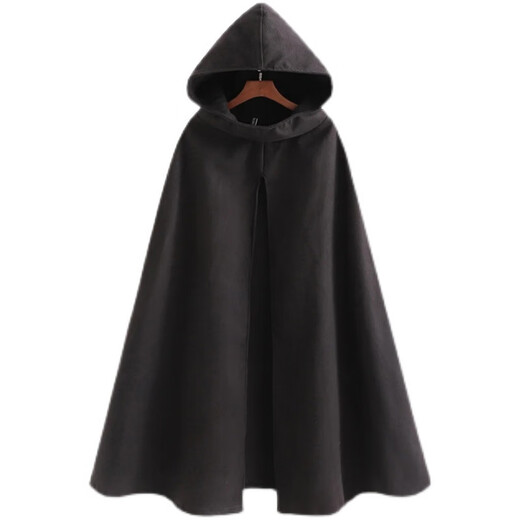 Wooden flute wizard black cloak niche loose slit dark windbreaker cloak personality mysterious smock robe with hood black L