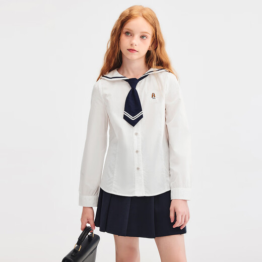 Hush Puppies children's clothing for children, girls and older children, autumn new casual pure cotton cloud-like comfortable care shirt, original white 150 cm