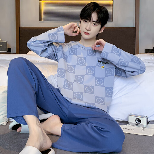 Pajama de algodón puro de tres pistolas para hombres Spring y otoño Mangas largas Pantalones Algodón de algodón Home Men Castain Men Tamaño grande Traje de gran tamaño 9926 2XL Hombres (recomendado 160-180Jin [Jin equivale a 0.5 kg])