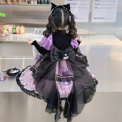 G.duck children's clothing girls dress autumn and winter style children's Lolita princess dress thickened new baby girl skirt Kuromi sweater dress + tail 100 recommended 90-100cm3-4 years old
