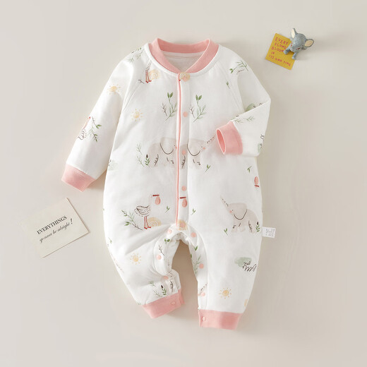 Disney (Disney) baby clothes autumn and winter warm pure cotton type A thin cotton clothing jumpsuit newborn quilted long-sleeved hayibao pink goose thin cotton jumpsuit 66cm 66 size recommended for about 3-5 months