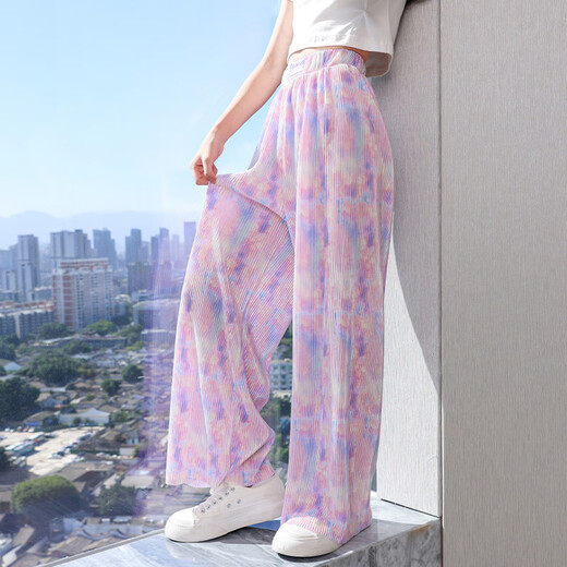 
NICKYBABY girls wide-leg pants summer thin children's ice silk pants large children's summer clothing girls mosquito-proof pants straight trousers loose 15123 blue green + 9889 white [set] 120 cm