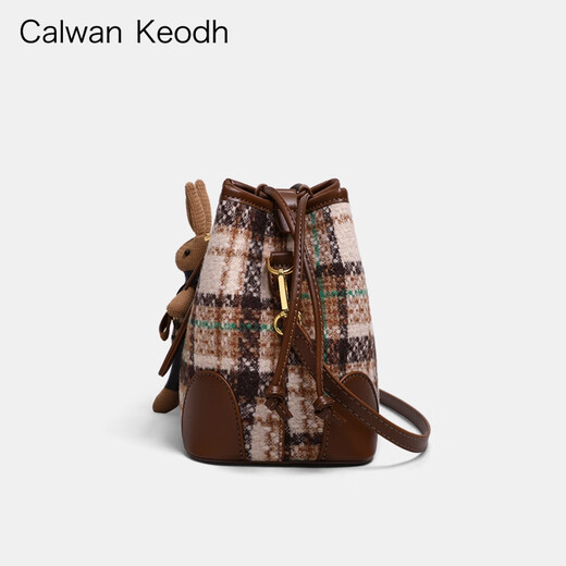 CALWAN KEODH包包女包2025新款斜挎包高级感通勤单肩水桶包生日元旦礼物送女友 【咖色】轻奢时尚百搭格纹包实用走心女生闺蜜