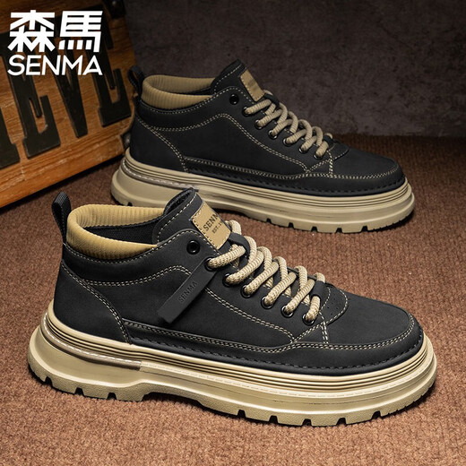 Semir Herrenschuhe High Top 2025 Frühling neuer lässiger vielseitiger Martin Boots Herren Outdoor Dicke alleinige britische Arbeitstiefel schwarz 42
