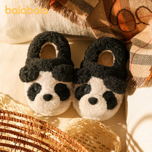Balabala Boys Cotton Slippers Panda Cute Little Girls Indoor Home Bag Heels Furry Cotton Shoes Children's Warm Furry Shoes Winter