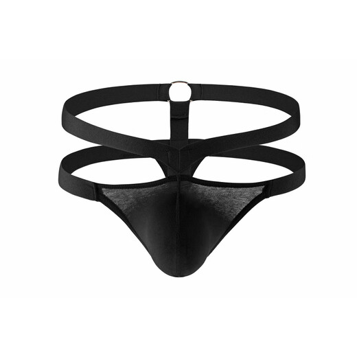 Long Night Men's Hollow Sexy Thong U-convex Comfortable Breathable Bag Double Belt Underwear T-Pants XL (See detailed description for details) Black