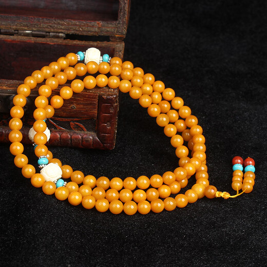 Minol Boutique Chicken Fat Yellow Beeswax Buddha Beads 108 Bracelet Original DIY 5.8mm 14.39g