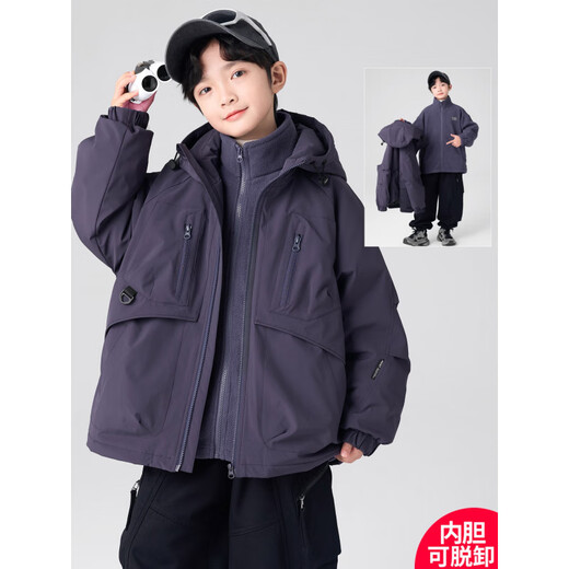 Burwilde International Brand Boys Autumn Jacket 2025 New Detachable Three-in-One Medium and Big Boys Autumn Black 170 cm