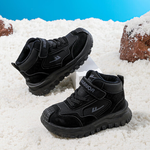 Pull back children's shoes children's cotton shoes winter plus velvet warm sports shoes for boys and girls WBNJS2757 black black 32