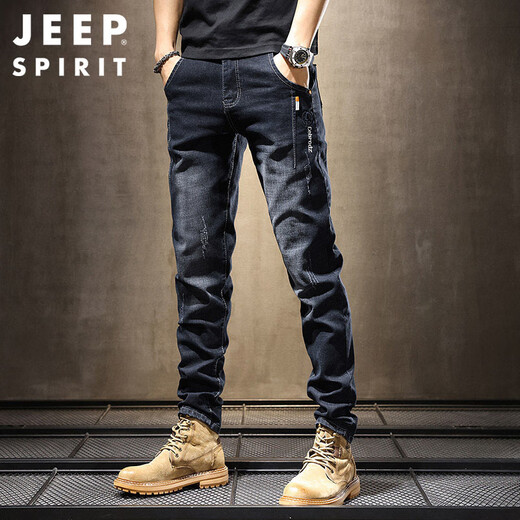 JEEP SPIRIT Jeep jeans men's autumn and winter elastic slim casual pants new retro resurgence pants black 33