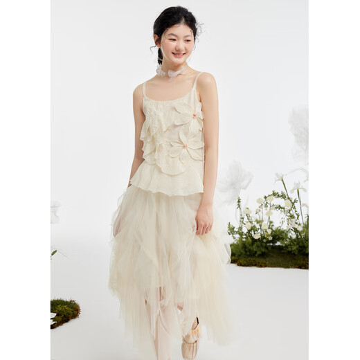 Zihan (ZIHAN) Zihan three-dimensional floral suspender mesh skirt suit for women summer forest style sweet style two-piece set Mijin M