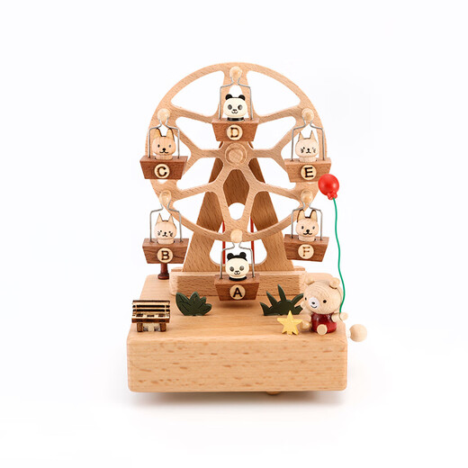 Mechanical clockwork rotating birthday gift for boys, girls and children Ferris wheel music box handmade wooden music box Panda calendar Sky City basic model