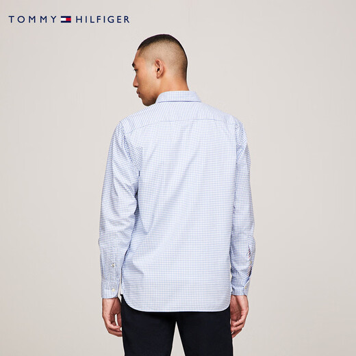 Tommy Hilfiger秋冬男装经典1985纯棉牛津纺小格纹商务休闲长袖衬衫外套 蓝白格纹0MT S （推荐：120-135斤）