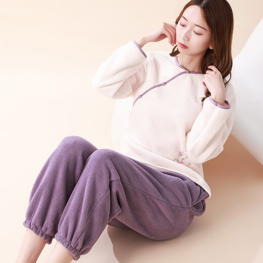 Love autumn and summer new Chinese style double-sided velvet pajamas for women in autumn and winter plus velvet and thickened national style large size underwear warm home clothes set Sakura pink set M (recommended 80-110Jin Jin equals 0.5 kg)