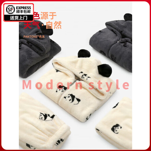 FENTENGG chaise velvet pajamas for men and women winter new type A home wear casual hooded plus velvet thickened couple set women's Yunxing XL