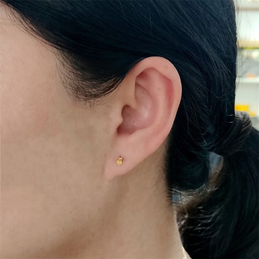 MHFDO Hundred Ring Jewelry Pure Gold 999 Mini Copper Coin Gold Bead Earrings Gold Shiny Small Round Beads Curved Hook Ears Single Gold Beads Copper Coin Earrings About 0.16-0