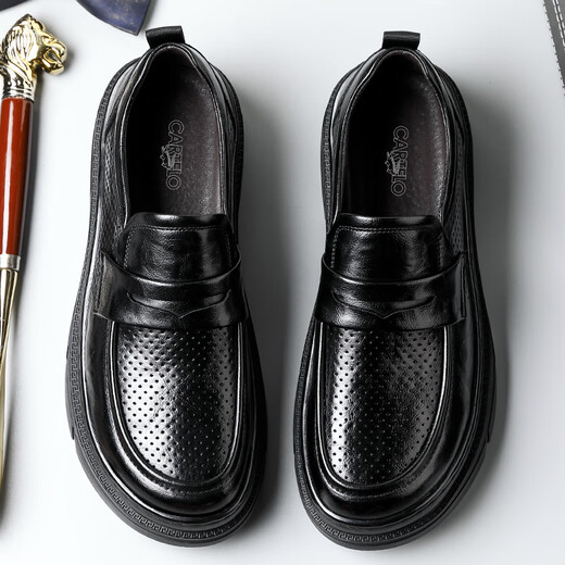 Cartelo Herrenschuhe lässige Lederschuhe Herren dicker alleiner Hand Grip Muster Anti-Falten-Design Herren-Slipper 9913 Hollow 41