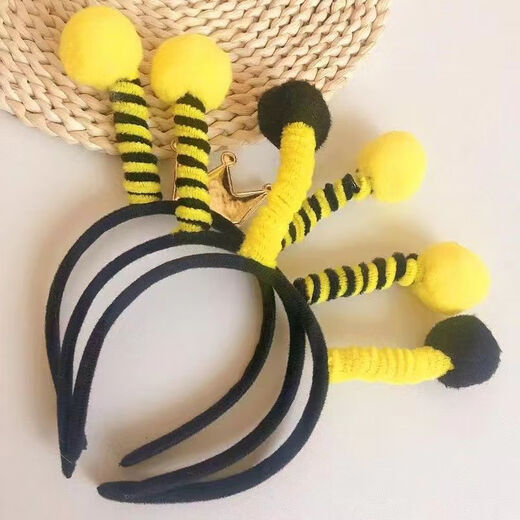 SNQP children's performance little bee little ant animal tentacle headband scarab stage performance props kindergarten little bee black fur ball 1 piece